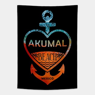 Akumal Beach, Mexico, Sandy Heart Ship Anchor Tapestry