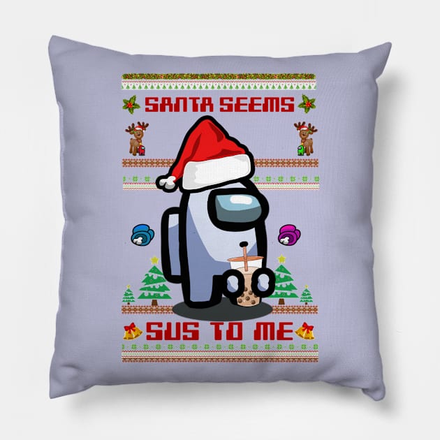 Gamer Santa Seems Sus to Me Pillow by Bubbly Tea