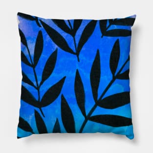 Black branches - blue background Pillow