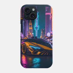 Dark Neon Sports Car in Japanese Neon City Phone Case