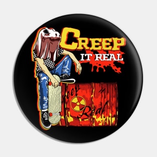 Retro Creep it Real Spooky Skateboarder Halloween Pin