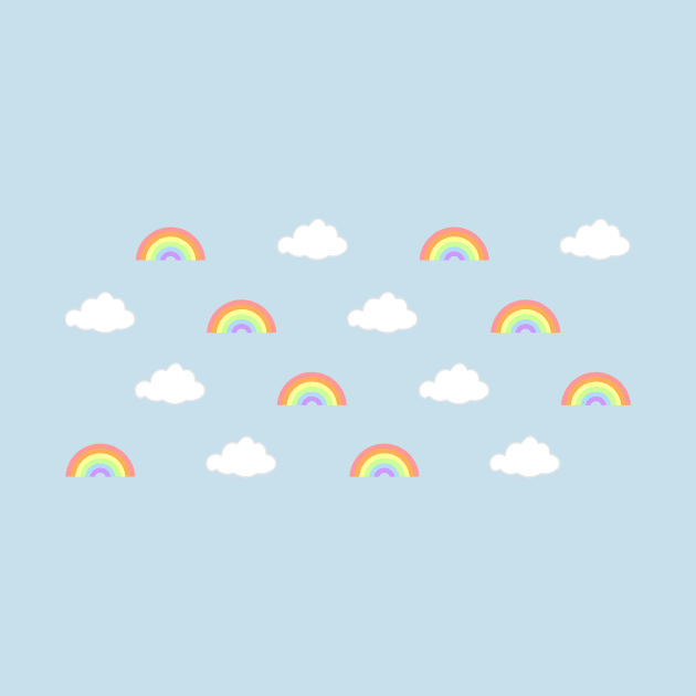 Mini Pastel Rainbows and White Clouds Pattern by Babey Bog