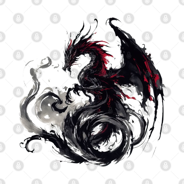 Japanese dragon painted in ink by T-Shirt Paradise