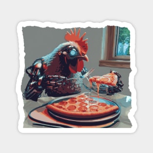 Chicken Robot Pepperoni Pizza Magnet