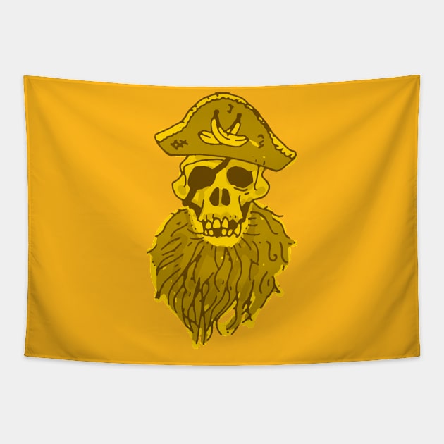 Golden and Bearded Pirate Monkey Skull Tapestry by MacSquiddles