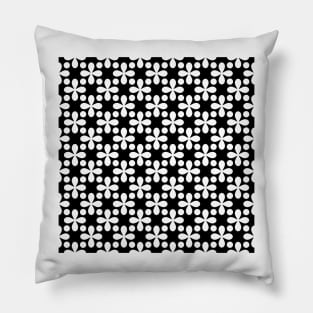 White Clovers and Dots Pattern on Black Background Pillow