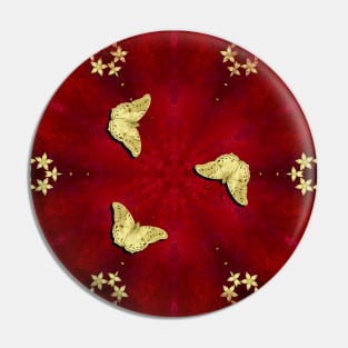 gold butterflies and flowers on red kaleidoscope Pin