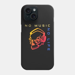 No Music No Life - Headphone Skull - Cool Music Quote Phone Case