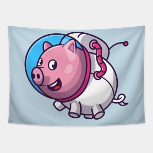 Cute Pig Astronaut Floating Cartoon Tapestry