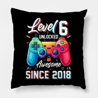 Level 6 Unlocked Awesome Since 2018 6Th Birthday Gaming Pillow