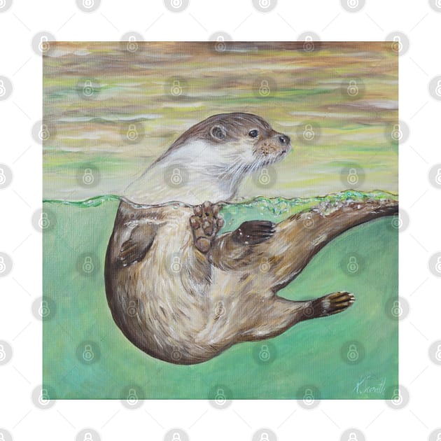 Playful River Otter Painting by ArtbyKirstenSneath