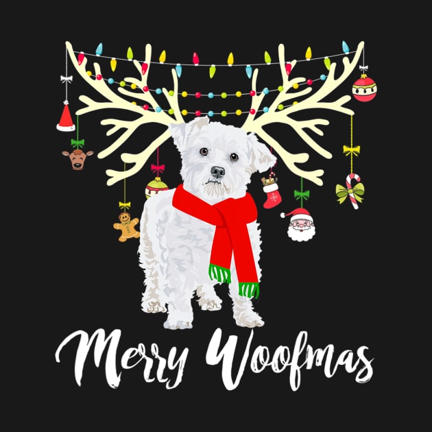 Merry Woofmas Maltese Reindeer Christmas by IainDodes