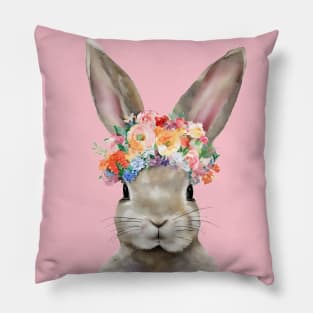 Rabbit with a wreath of flowers on his head. Pillow