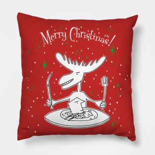 Christmas dinner Moose eats man Pillow
