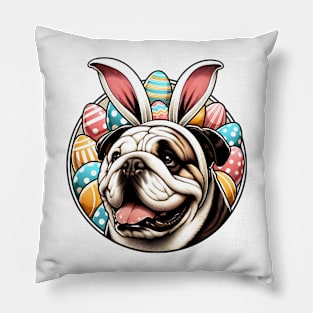 Bulldog with Bunny Ears Celebrates Easter Delightfully Pillow