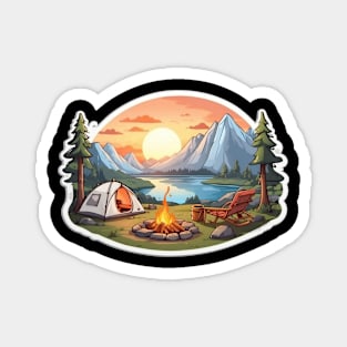 Camping Vintage Sunset Tent Retro Adventure Magnet