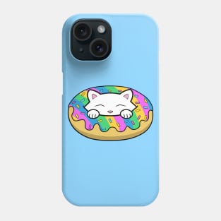 Cute white kitten eating a yummy looking rainbow doughnut with sprinkles on top of it Phone Case