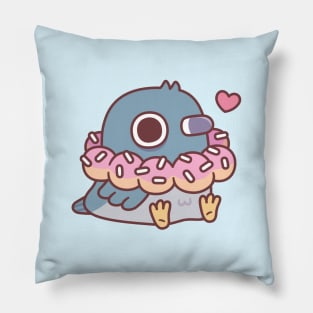 Cute Chubby Pigeon With Donut Necklace Funny Pillow