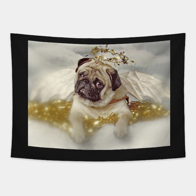 Pug Dog Angel Tapestry by candiscamera