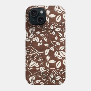 WHITE LEAVES AND TREE BRANCHES IN BROWN Antique Japanese Floral Pattern Phone Case