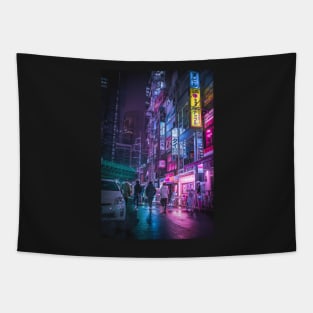 Cyberpunk Anime Aesthetic in Tokyo Japan Tapestry