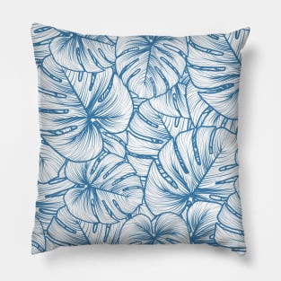 Tropical blue leaves pattern Pillow