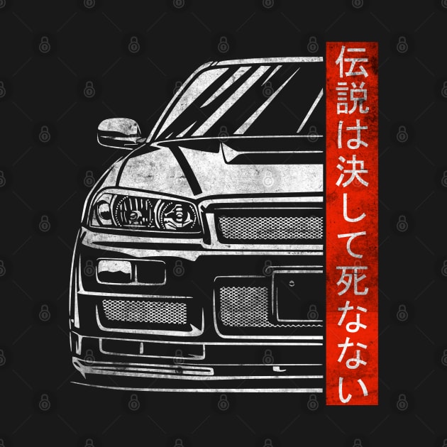 R34 GTR Skyline JDM Legends Never Die Tuning Car by Automotive Apparel & Accessoires