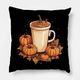 Fall Coffee, Halloween Pumpkin Latte Drink Cup, Autumn Spice Pillow