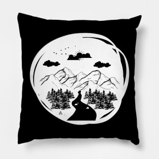 Forest Mountain black and white Pillow