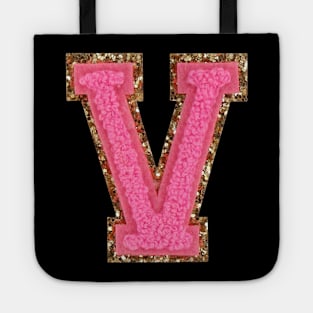 V - Bubblegum Glitter Varsity Letter Patches Tote