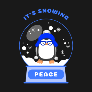 It Is Snowing Peace Penguin (Blue) T-Shirt