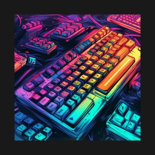 RGB Overload: A Graphic Seamless Pattern of Gaming PC Keyboards T-Shirt