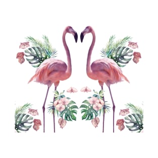 Tropical Flamingos Standing Watercolour Edit T-Shirt