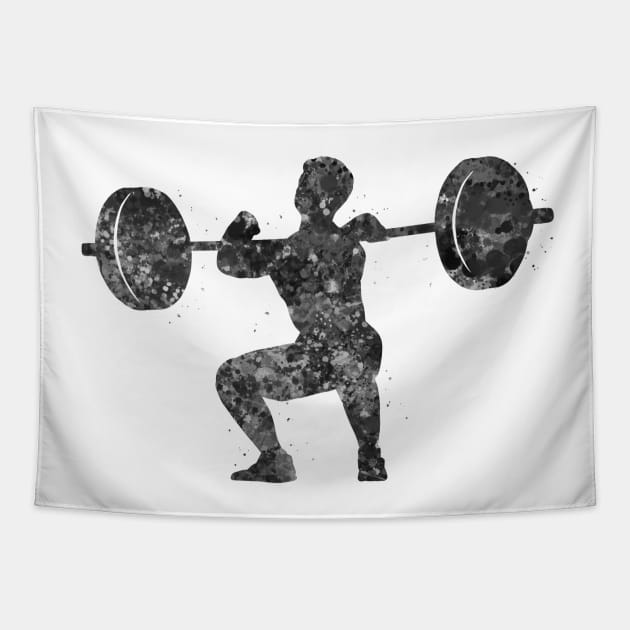 Weightlifter man black and white Tapestry by Yahya Art