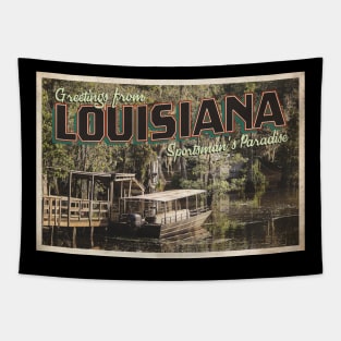 Greetings from Louisiana - Vintage Travel Postcard Design Tapestry