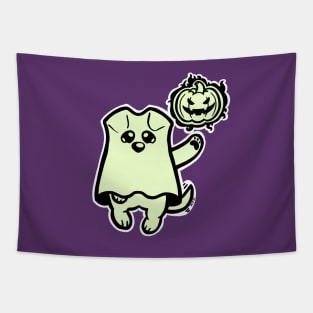 Little Ghost Dog Has a Jack O' Lantern Tapestry