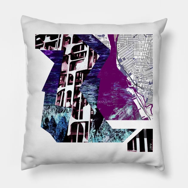 the water city in ecopop graphics map collage art Pillow by jorge_lebeau