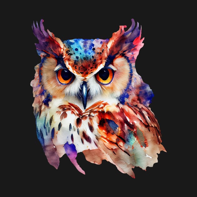 Watercolor Colorful Owl Portrait by KOTOdesign