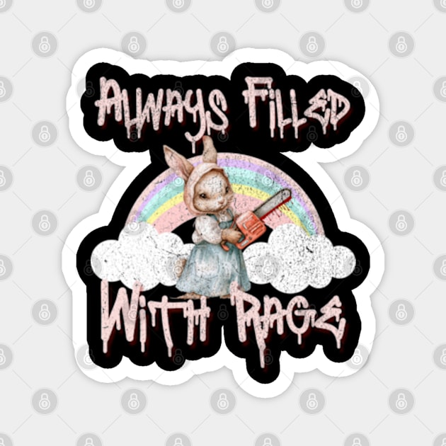 Always Filled With Rage Vintage Chainsaw Bunny Pastel Goth Magnet by Lavender Celeste