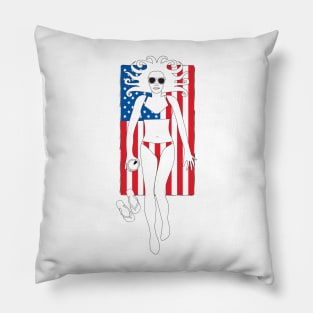 Summer girl celebrates Independence day with a beer Pillow