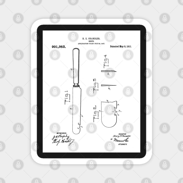 Cooking Knife Patent - Kitchen Chef Cook Farmhouse Art - White Magnet by patentpress