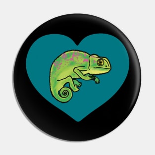 Teal Heart Colorful Chameleon for Chameleon Lovers Pin