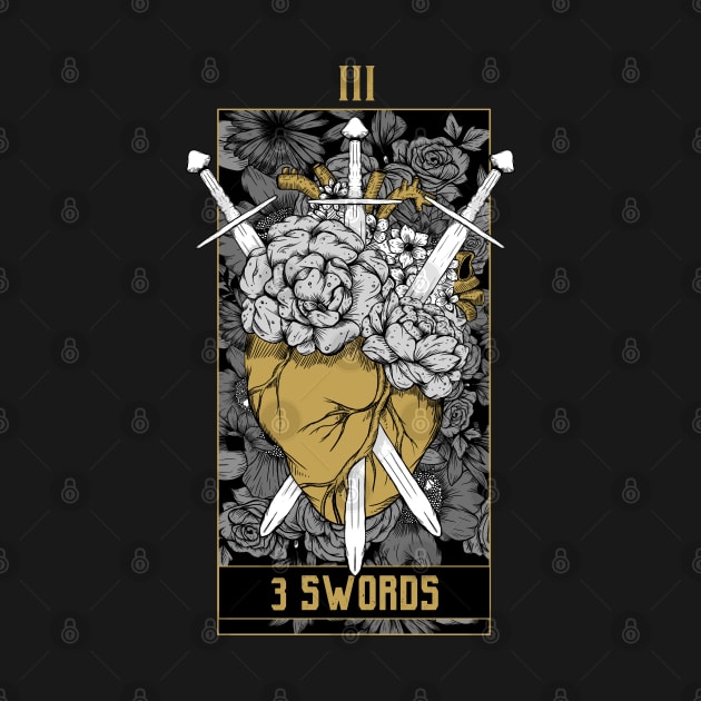 3 Swords Tarot Card - Gold by Jess Adams