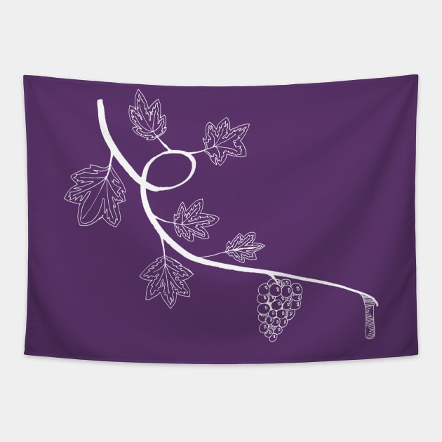 Grapes in white on dark Tapestry by PsychedelicDesignCompany