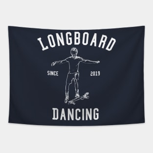 Longboard dancing skater skating with board under foot Tapestry