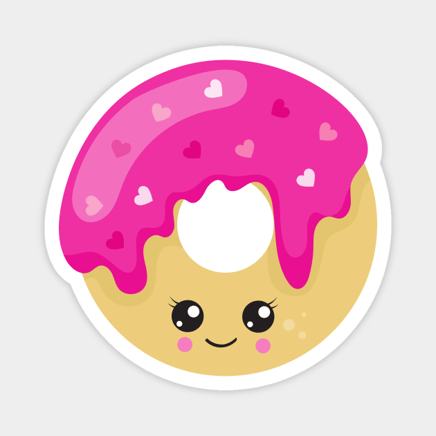 Kawaii Donut, Pink Donut, Doughnut, Icing, Hearts Magnet by Jelena Dunčević