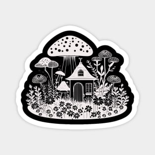 Cottagecore Tiny Cottage With Mushrooms And Flowers Magnet