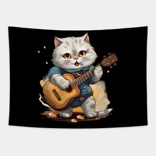 Scottish Fold Cat Playing Guitar Tapestry