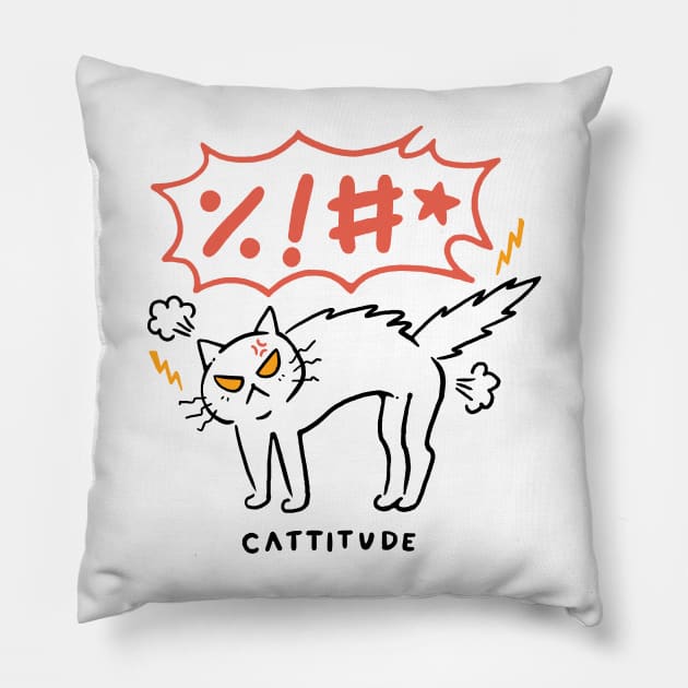 Cattitude Back Print Pillow by Vincent Trinidad Art