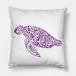 Purple turtle tattoo style gray background Pillow